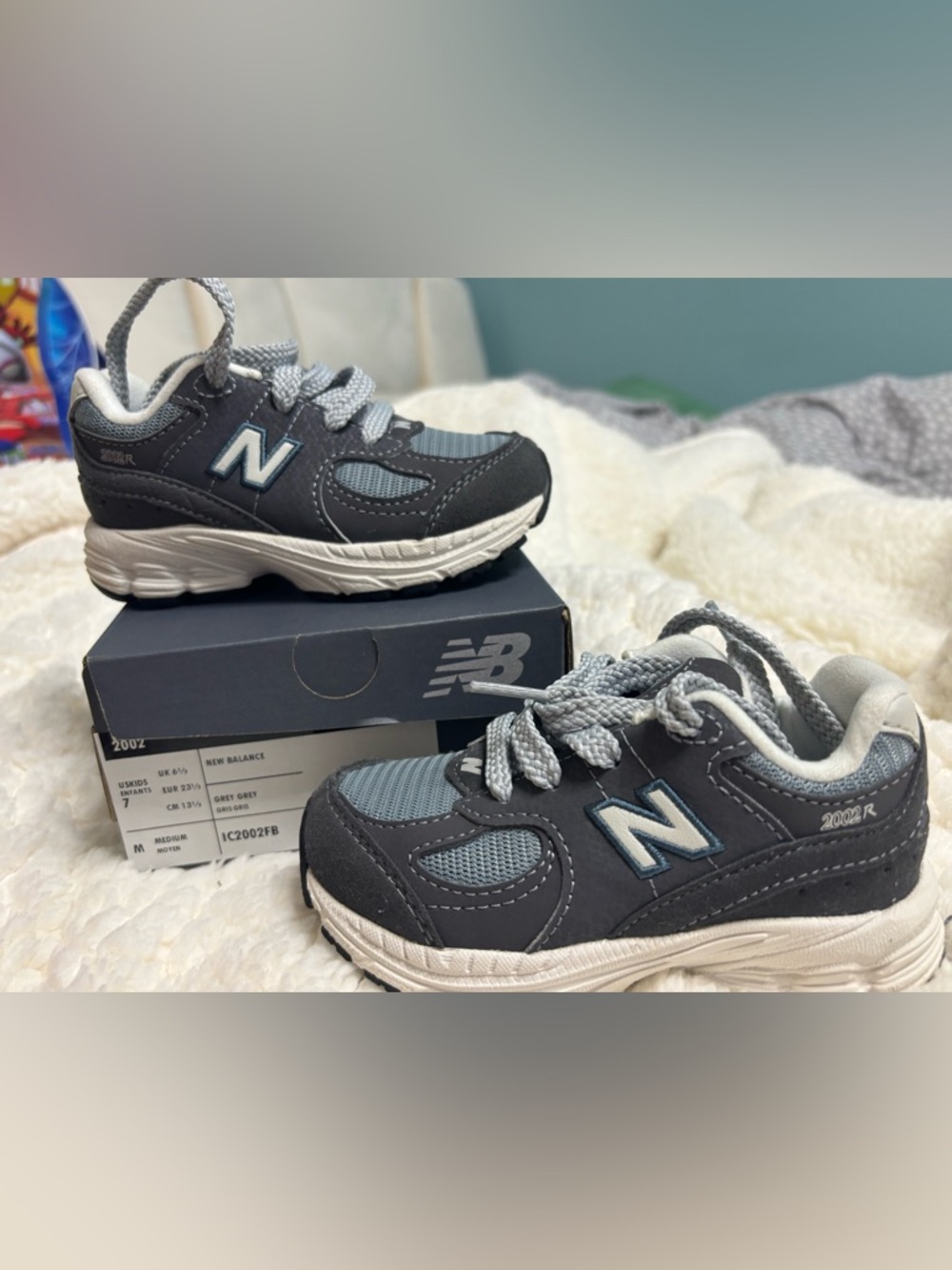 New Balance Kids Dark Gray and Light Blue Lace-Up Sneakers
